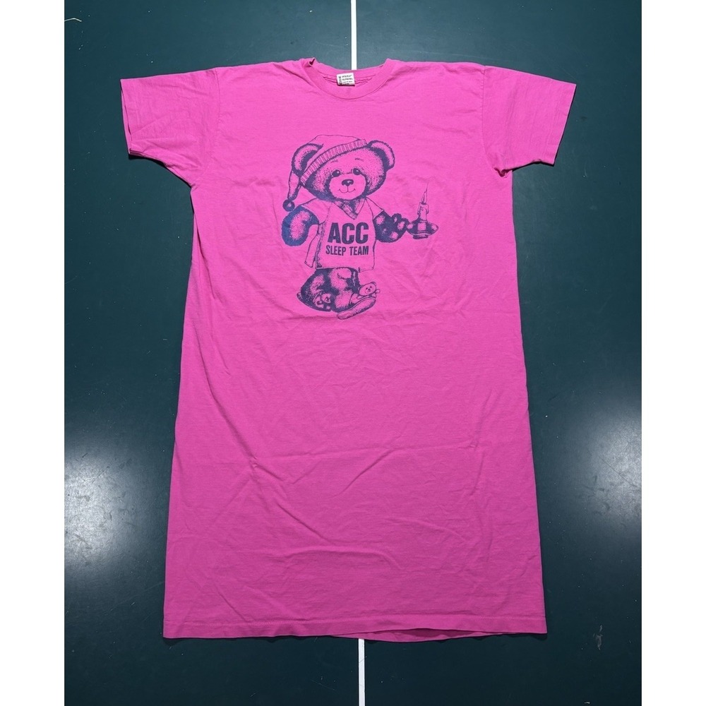 Vintage‎ 90s Teddy Bear Sleep Shirt Night Gown Pink One Size Cotton USA EUC